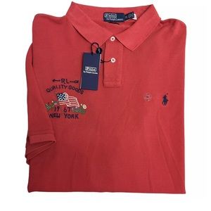 NWT Polo Ralph Lauren Red EMBROIDERED FLAG 1967 NEW YORK Shirt Men's M RED PONY